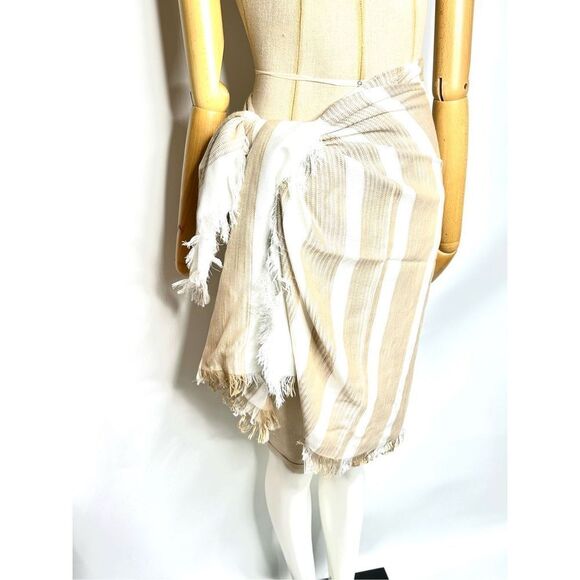 Aqua women's Ischia Striped Scarf  Beach Wrap Pashmina Camel / White - Picture 4 of 5